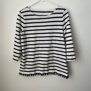 Talbots striped boatneck three-quarter sleeve tee with a frayed hem size Medium